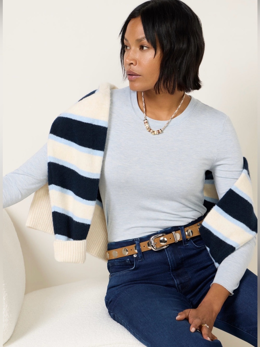 NWT Splendid Blue Heather Long Sleeve Crewneck Top Size S